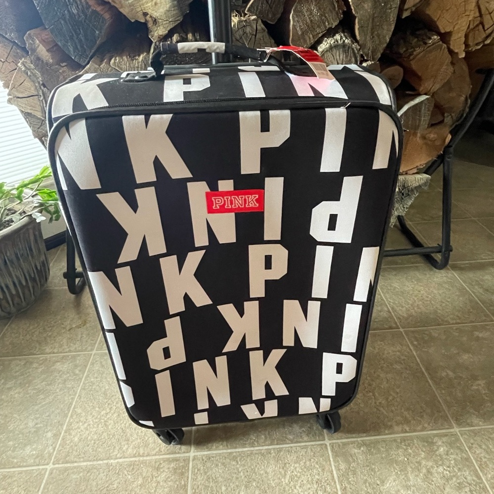 Victoria’s Secret  “PINK”  Black and White Rolling Suitcase